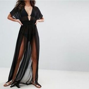 ASOS Sheer Swimsuit Cover maxi with two side slits US 10